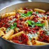 One-pot creamy tomato basil pasta, rich with cheese and herbs, perfect for weeknights.