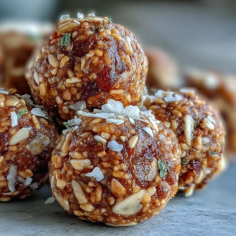 A close-up of golden ginger turmeric energy balls coated in shredded coconut on a rustic wooden table, emphasizing their no-bake, healthy snack appeal.