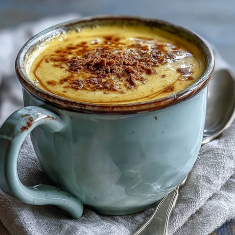 Steaming mug of golden milk with warm turmeric and ginger aromas, perfect for a cozy evening.