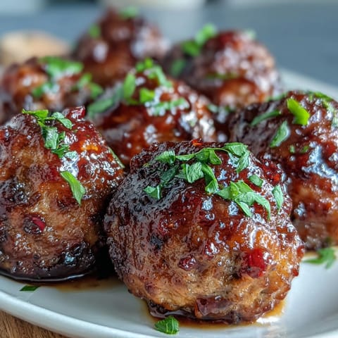 Tender Slow Cooker Peach Glazed Meatballs coated in a glossy orange sauce, served over white rice for a hearty family dinner