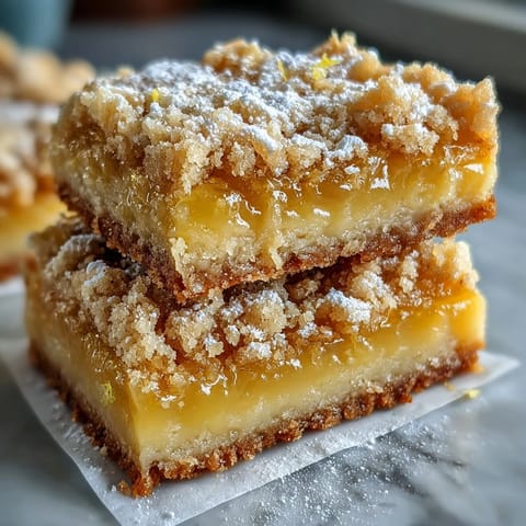 Freshly baked Homemade Lemon Crumb Bars feature a golden crumb topping over a bright, zesty lemon filling.