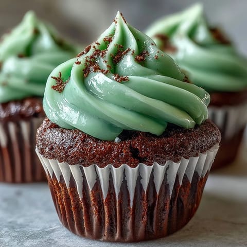 St. Patrick's Day green velvet cupcakes with cream cheese frosting, moist and rich, topped with smooth, tangy frosting for a festive dessert.