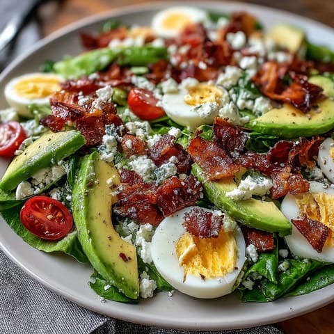 Spring Cobb Salad with Strawberries and Avocado - a colorful, fresh salad bursting with juicy berries, creamy avocado, crisp veggies, and tangy feta.