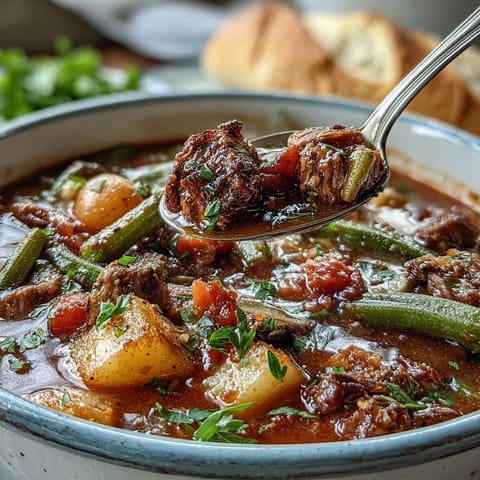 Hearty Kentucky Derby Burgoo Stew, brimming with tender meats and vegetables, perfect for sharing.