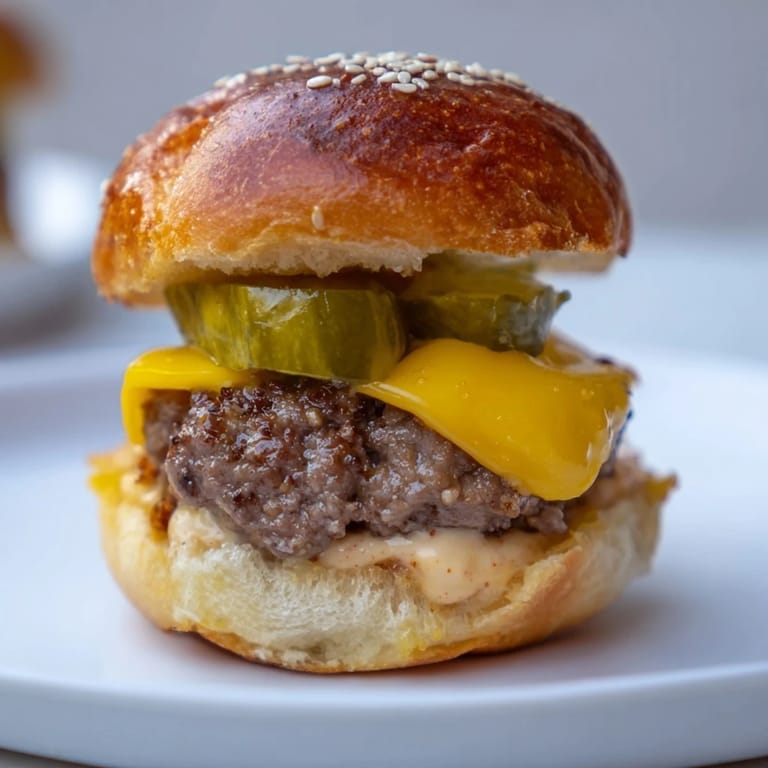Golden mini slider buns holding flavorful mini hamburgers, perfect for a quick and delicious meal.