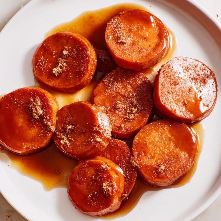 These baked Candied Yams glistening with brown sugar syrup are ready for serving, warm and sweet.