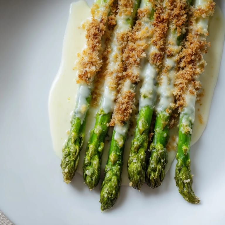 A close-up of a comforting Asparagus Casserole with tender green asparagus and a rich, cheesy sauce.