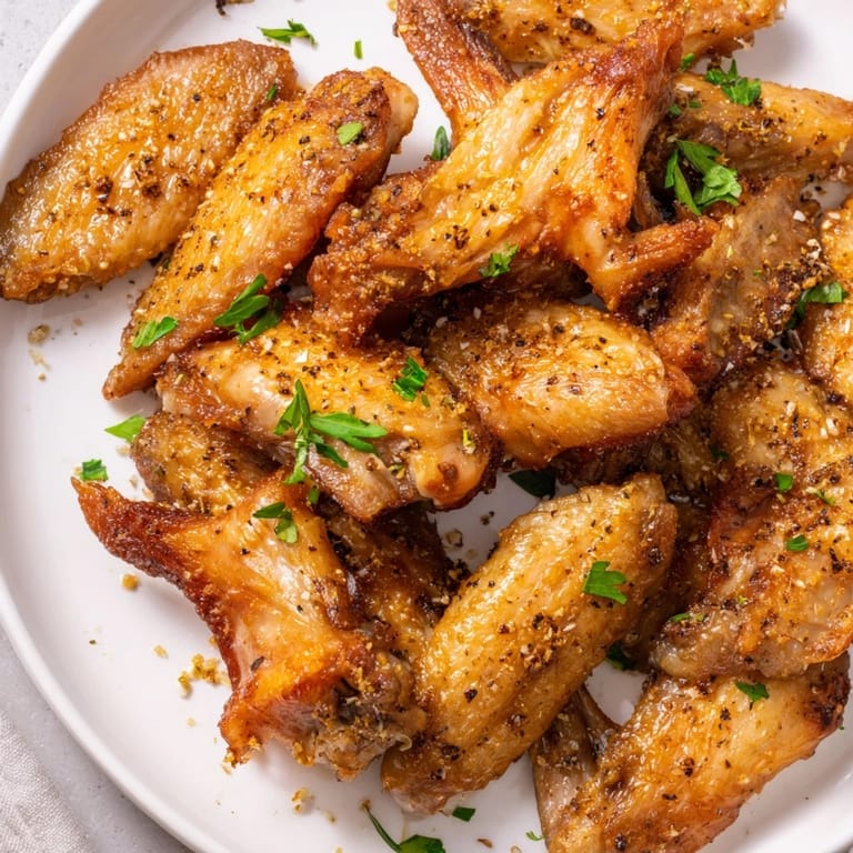 Close-up of succulent Lemon Pepper Wings, perfectly seasoned and glistening, ready for dipping.