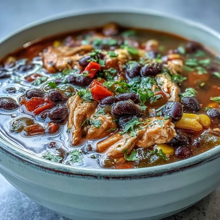 Spicy Southwestern Turkey Soup topped with cheese and sour cream, paired with warm crusty bread on the side.
