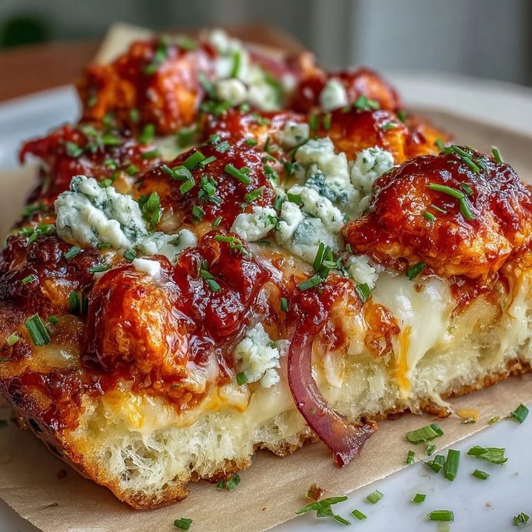 Golden Buffalo Chicken Pizza garnished with chives and served with celery sticks, perfect for game day.