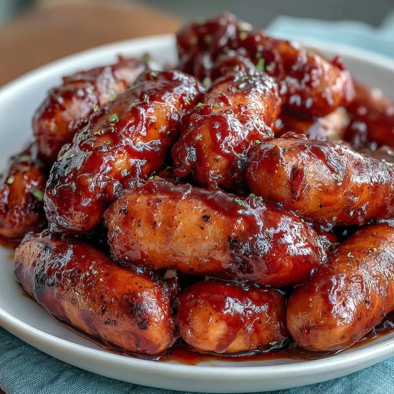 Savory Crock Pot BBQ Cocktail Sausages bubbling in a crock pot, perfect for party snacking.
