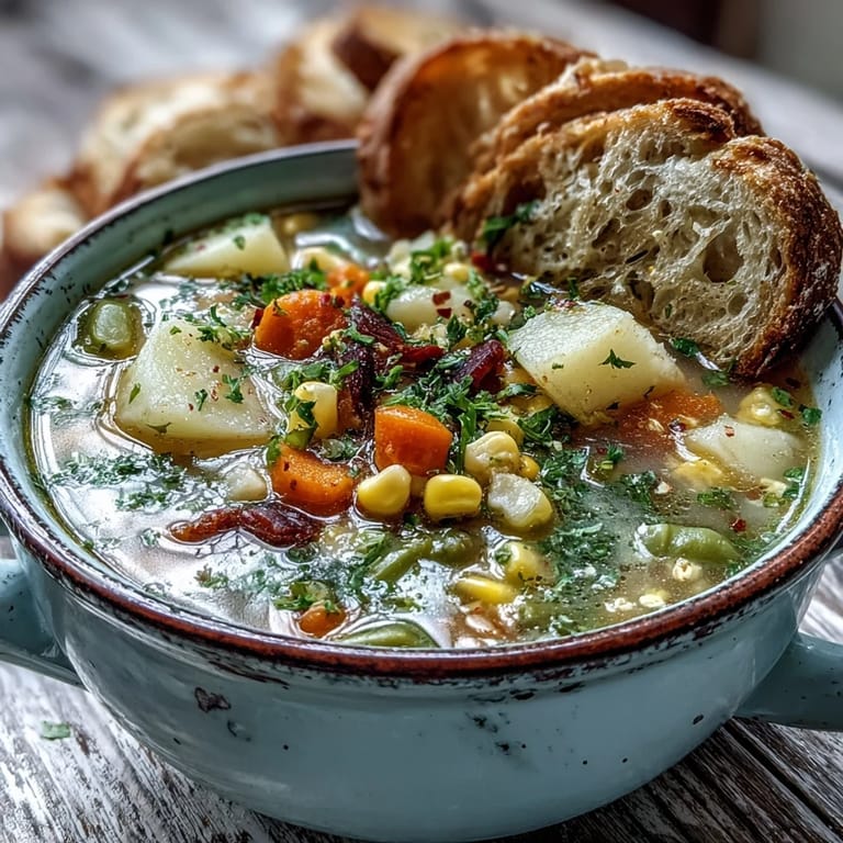 Velvety Amish Snow Day Soup enriched with cream and thyme, ready to serve with crusty artisan bread.