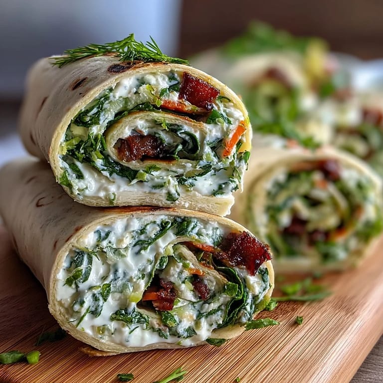 Fresh spinach tortilla wraps filled with herb cream cheese, crisp vegetables, and baby spinach, ideal for parties.