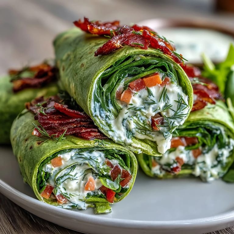 Vibrant green spinach tortilla pinwheels with creamy herb cheese and fresh veggies, great for appetizers or snacks.