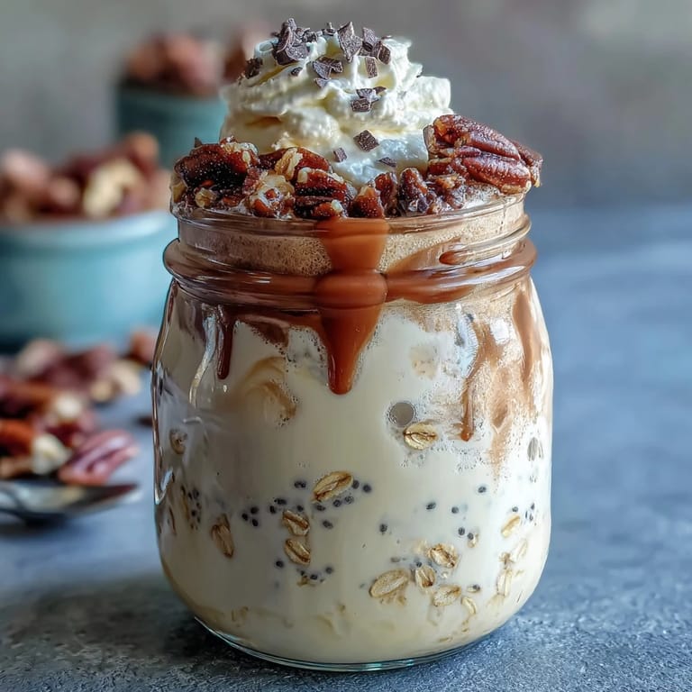 Vanilla Bean Frappuccino Overnight Oats layered with espresso and vanilla, chilled overnight for a refreshing breakfast.