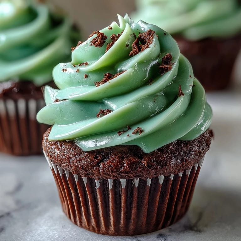Festive green velvet cupcakes with cocoa flavor, topped with silky cream cheese frosting, perfect for celebrating St. Patrick's Day in style.
