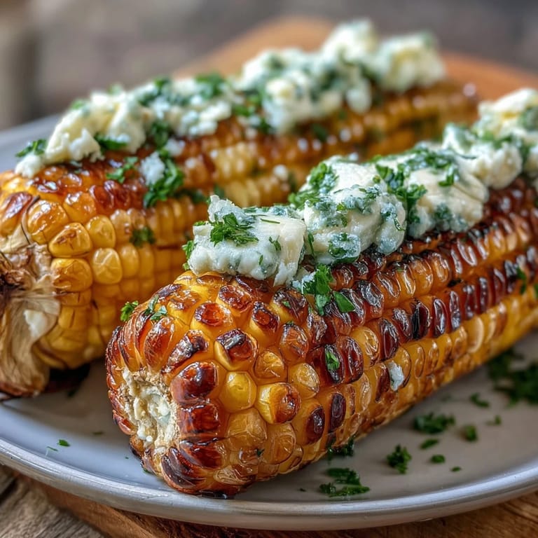 Sweet, tender corn on the cob with savory garlic butter, golden and glistening, ready for a quick, delicious side dish.