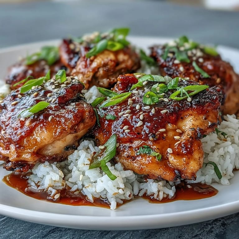Savory honey garlic chicken thighs simmered to perfection, served over steamed rice for a satisfying family meal.
