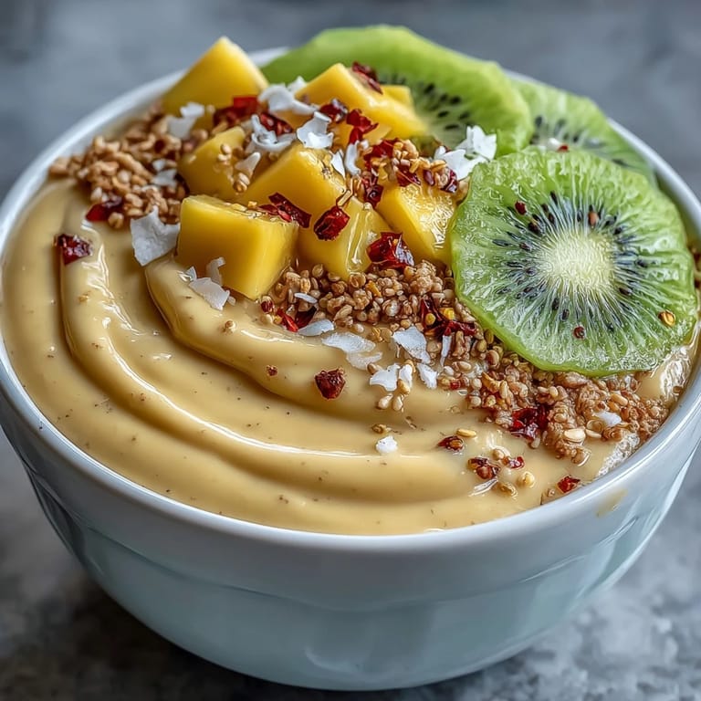 Creamy Mango Chili Lime Smoothie Bowl, a refreshing breakfast treat with tropical flavors.