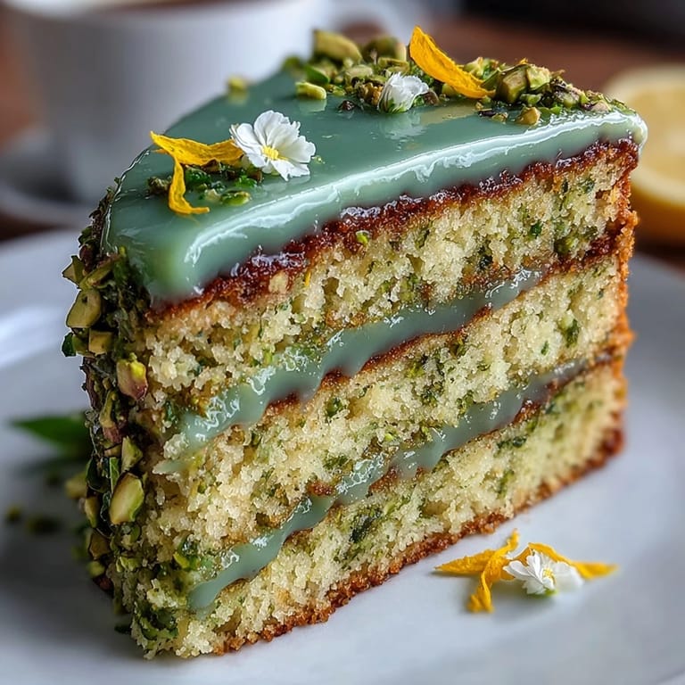 A celebratory, zesty lemon pistachio cake perfect for a special spring occasion.
