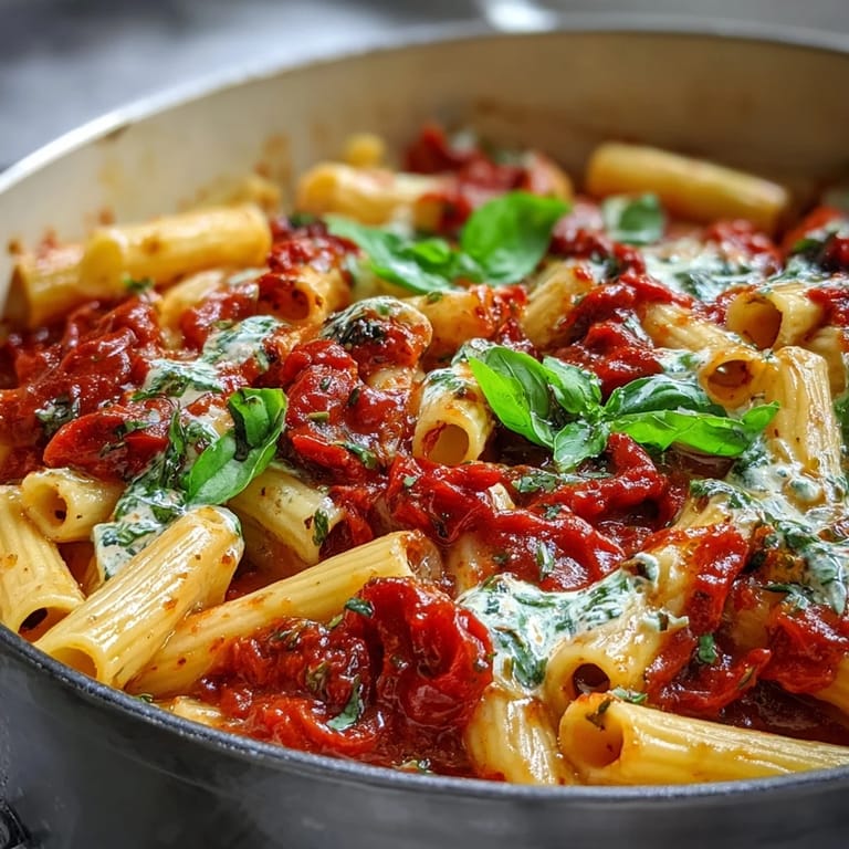 One-pot creamy tomato basil pasta, rich with cheese and herbs, perfect for weeknights.