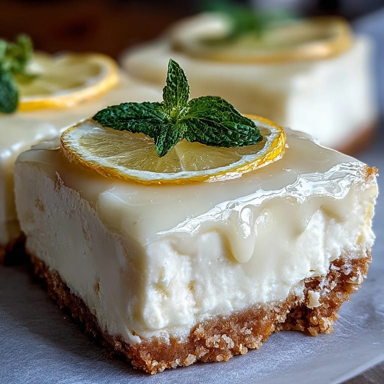 No-bake skyr cheesecake bars topped with fresh berries and bright lemon.