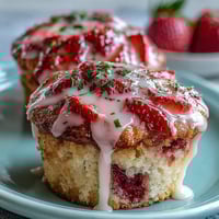 Fresh strawberry lemon muffins with a tangy glaze, perfect for a bright spring brunch.  