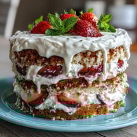 Naked spring cake with fresh strawberries and whipped cream filling.