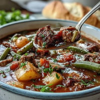 Hearty Kentucky Derby Burgoo Stew, brimming with tender meats and vegetables, perfect for sharing.